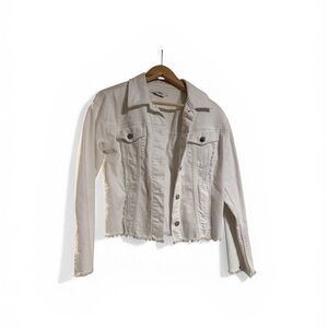 Sam Edelman Cropped White Denim Jacket with Frayed Hem